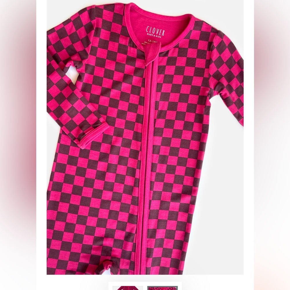 NWT Baby Soft & Stretchy Zipper Footie Clover x Bohemian Mama Red/Pink Checkered
